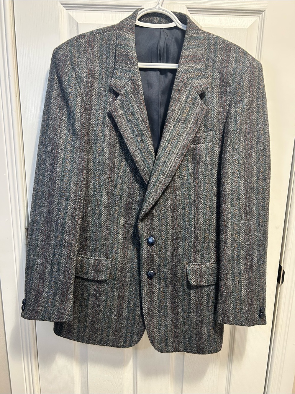 Vintage Harris Tweed Wool Herringbone Sport Coat - Gray Subtle Multicolor Stripe